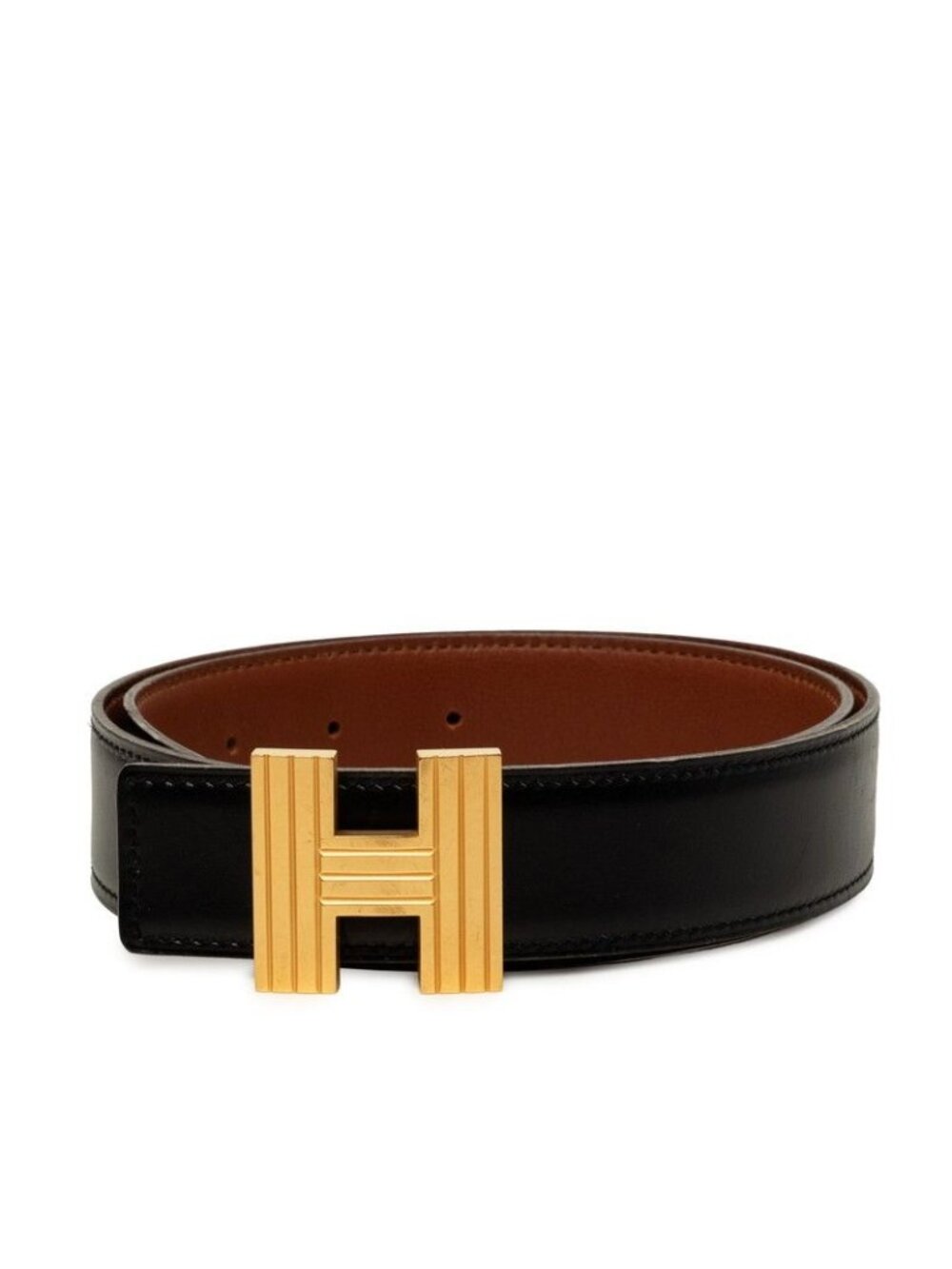 Hermes H Buckle Reversible Belt 70 Stamp D Black Gold Leather